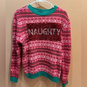 33 Degrees Naughty or Nice Changeable Sequin Ugly Christmas Holiday Sweater M